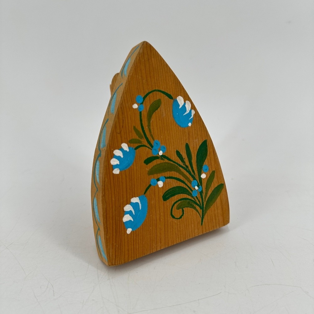 Hand Painted Wooden Iron Memo Holder Floral Folk Art Desk Clip Blue Flower